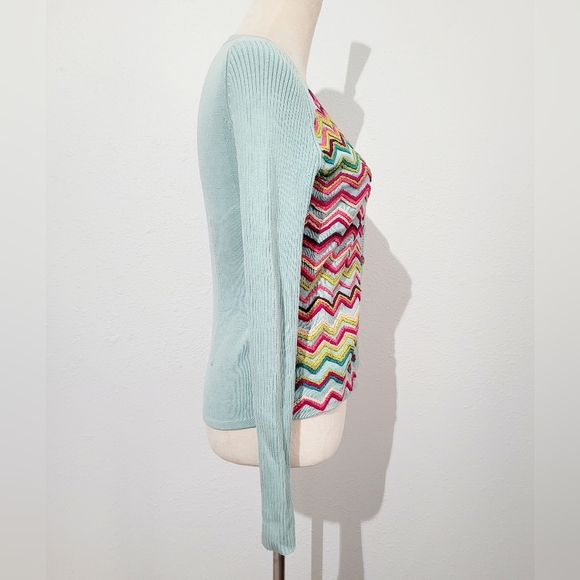 Michael Simon Chevron Knit Cardigan Sweater Women’s Small Silk Blend Embroidered - Picture 3 of 11